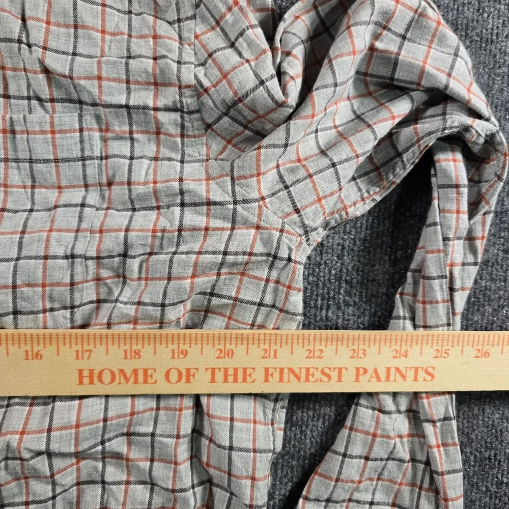 Johnnie-O Mens Large Plaid Button Down Shirt Gray Orange Long Sleeve Surfer Logo